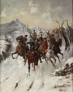 Ridande Kosacker I Snolandskap