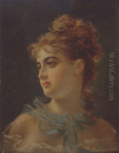 Jeune Femme Rousse Au Voile Bleu - view 1