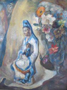 Still Life With Figurine And Flowers by Karl J. Anderson