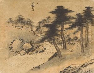 Scholars In A Pine Grove By A River by Chung Sun