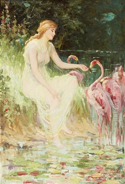 Nymph With Flamingos - view 1