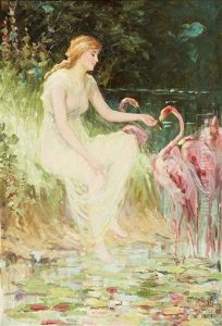 Nymph With Flamingos