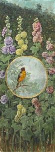 Double Hollyhocks And Oriole