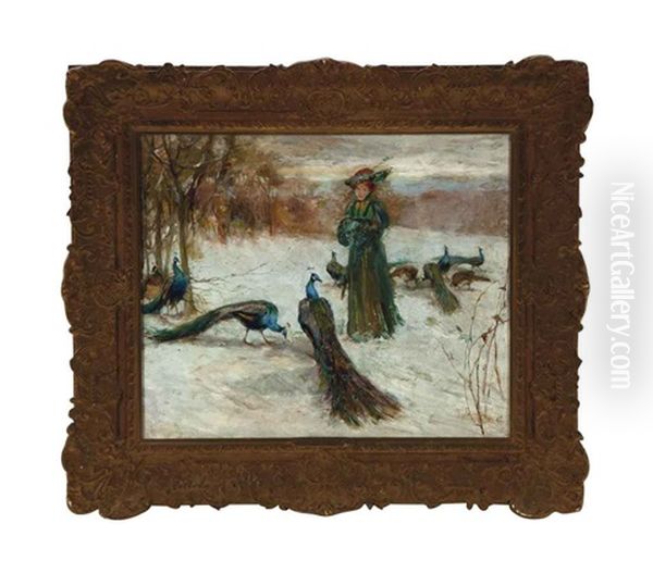 Peacocks In The Snow - view 1