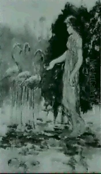 Women Feeding Flamingoes - view 1