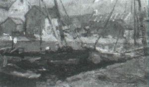 Fishing Boats At Dock by Alfred Vance Churchill