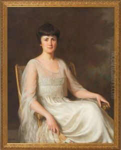 Portrait Of A Lady Holding A Fan by William Worcester Churchill