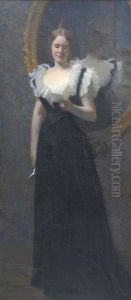 Woman With Reflection Of Her Back In An Oval Mirror Reading A Note by William Worcester Churchill