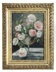 Still Life Of Spring Flowers, Narcissi, Bluebells, Roses And Pelargoniums; And Still Life Of English Rambling Roses And Peonies (a Pair) by Thomas Churchyard