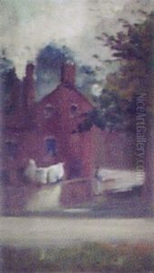 Angler Beside Houses And A Stream
