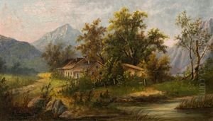 Gebirgslandschaft Mit Bauernhof