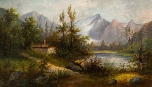 Gebirgslandschaft Mit Hof Und See