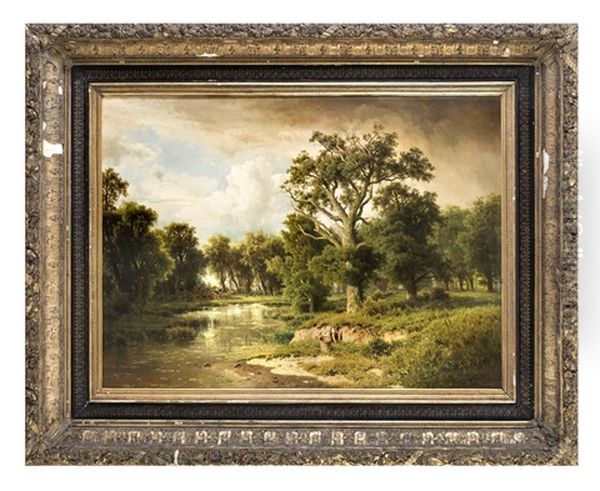 Waldige Uferlandschaft Mit Wascherin - view 1