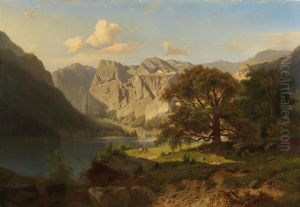 A Mountain Lake With Shepherds by Adolf Chwala