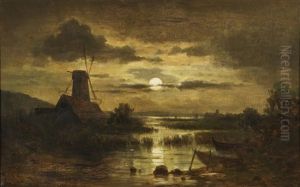Mill In The Moonlight by Adolf Chwala