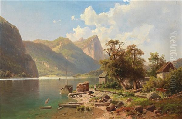 Scene Of The Mondsee With View Of The Drachenwand - view 1