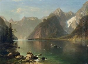 View Of The Konigsee With St. Bartholoma by Adolf Chwala