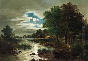 Full Moon With A Forest Lake