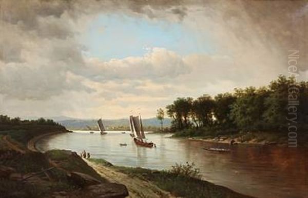 River Landscape With Sailing Ships - view 1