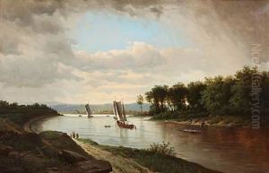 River Landscape With Sailing Ships