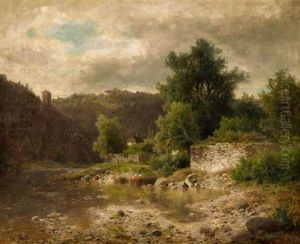 Fluslandschaft Mit Ausblick Auf Eine Burg