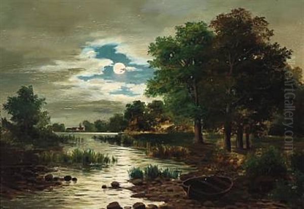 Full Moon At A Forest Lake - view 1