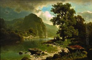 Landscape With River And Chapel by Adolf Chwala