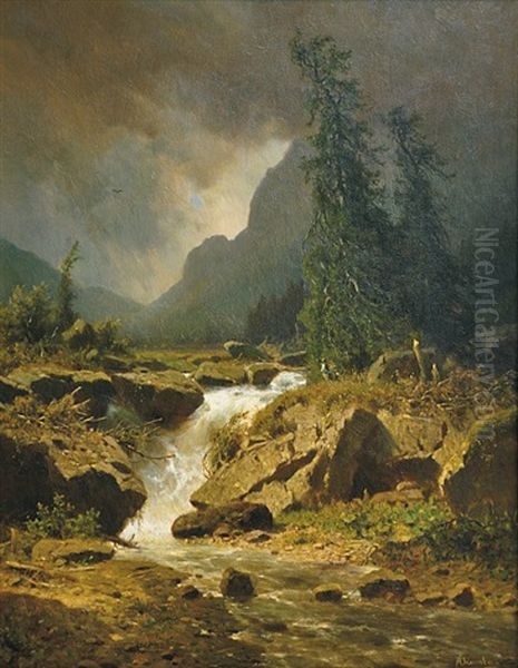 Landscape With A Waterfall In A Storm - view 1