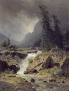 Gewitterstimmung In Landschaft Mit Wasserfall Gewitterstimmung In Landschaft Mit Wasserfall