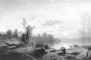 Landschaft Mit Einem See Im Vordergrund by Adolf Chwala