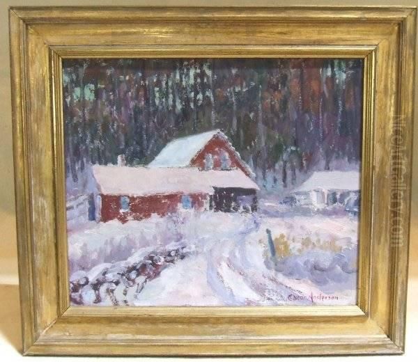 On Board Snow Scene Of Ahouse In The Woods - view 1
