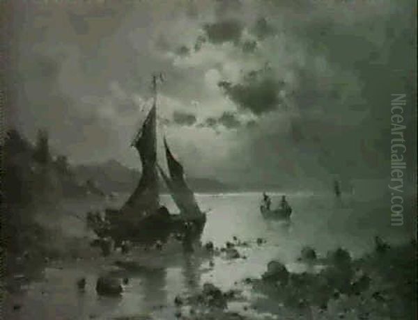 Kustenlandschaft Mit Segelbooten Im Vordergrund - view 1