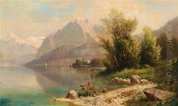 Fisherman On Lake Zell - view 1