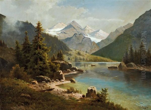 Alpensee Mit Fischerboot - view 1