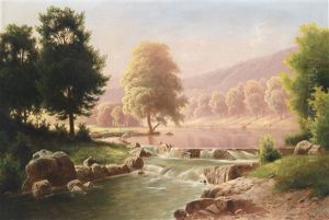 Sommerliche Flusslandschaft Mit Katarakt Sommerliche Flusslandschaft Mit Katarakt