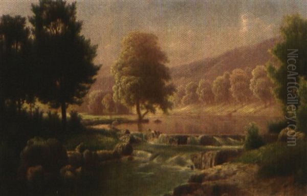 Flusslandschaft Mit Kleinem Katarakt An Einem Sommertag - view 1