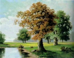 Sommerliche Landschaft Mit Ausladenden Baumen Im Sonnigen Licht by Fritz Chwala
