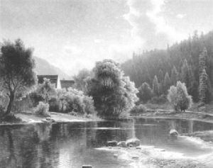 Hauser Am Teichufer by Fritz Chwala