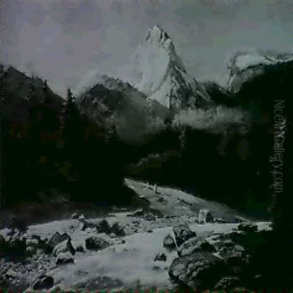 Gebirgsbach, Im Hintergrund Das Matterhorn - view 1
