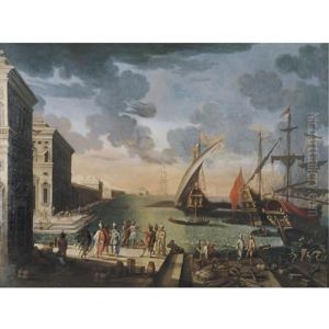 Seaport With Figures by Pietro Ciafferi (Smargiasso)