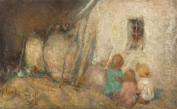 Children By A Farm Cottage - view 1