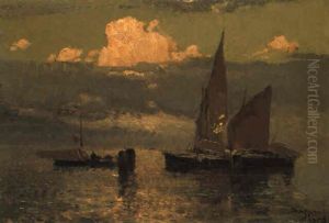 Laguna Veneta Con Barche Al Tramonto by Beppe Ciardi