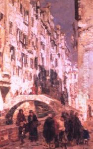 Figures Gathered Along A Venetian Side Canal by Beppe Ciardi