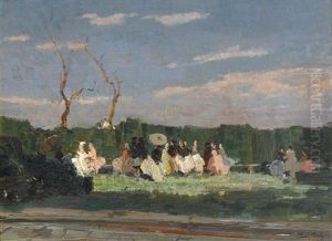 Conversation In The Garden Of A Villa by Emma Ciardi