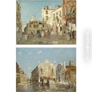 The Campiello (+ The Church Of The Abbey Of Misericordia, Venice; Pair) by Emma Ciardi