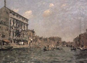 Gondolas On The Grand Canal, Venice by Emma Ciardi