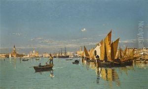 A View Of St Marks Basin With The Punta Della Dogana by Guglielmo Ciardi