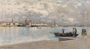 Fisherman Along The Canal by Guglielmo Ciardi