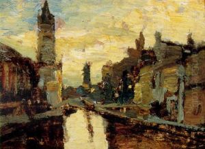 A Venetian Canal At Sunset by Guglielmo Ciardi