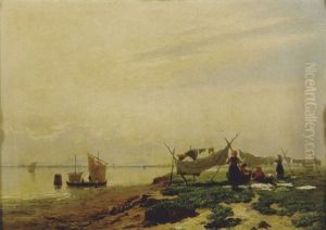 Vita Costiera Con Barche E Pescatori by Guglielmo Ciardi